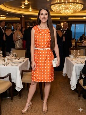karin stevens Orange Polka Dot Sleeveless Midi Dress